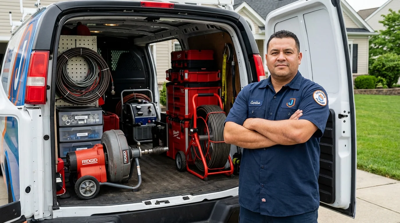 Professional drain cleaning equipment and Johns Plumbing LLC plumber in Interlachen