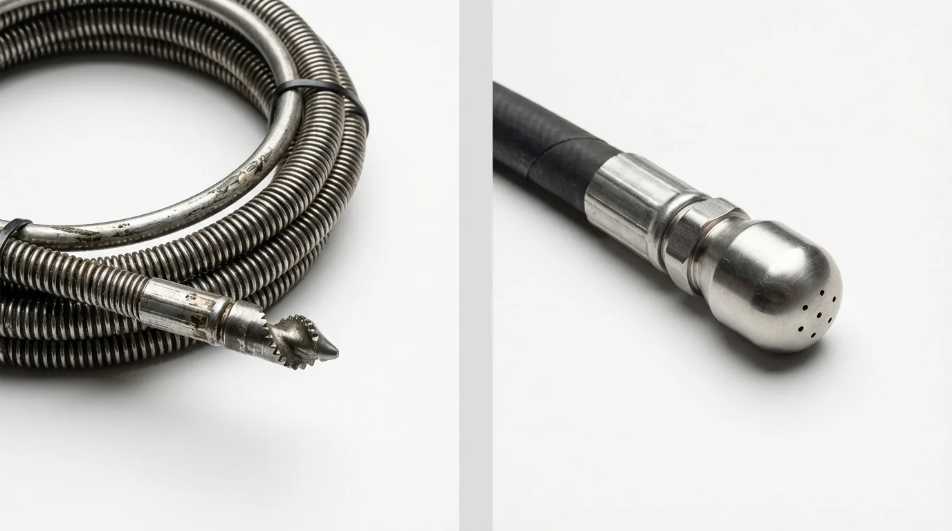 Drain snake cable and hydro jetting nozzle used for drain cleaning in Interlachen, FL